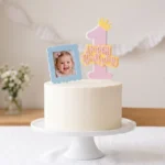 Cake Topper Primo Compleanno con Foto e Numero 1