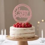 Cake Topper Happy Birthday Cerchio – Rosa Glitter